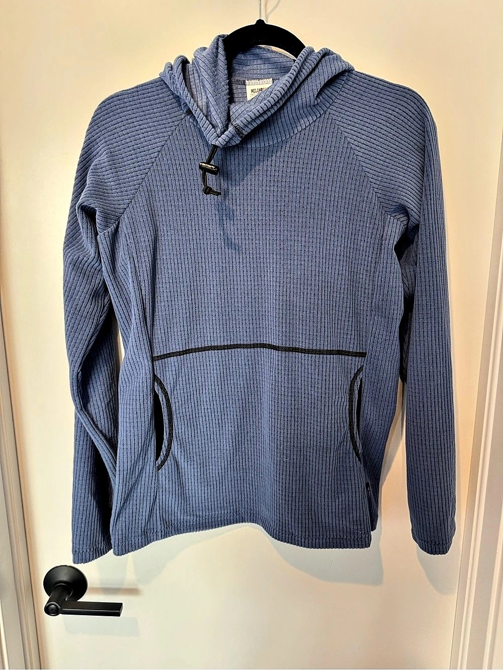 Melanzana Micro Grid Hoodie Blue Cowl Neck Hoodie Small